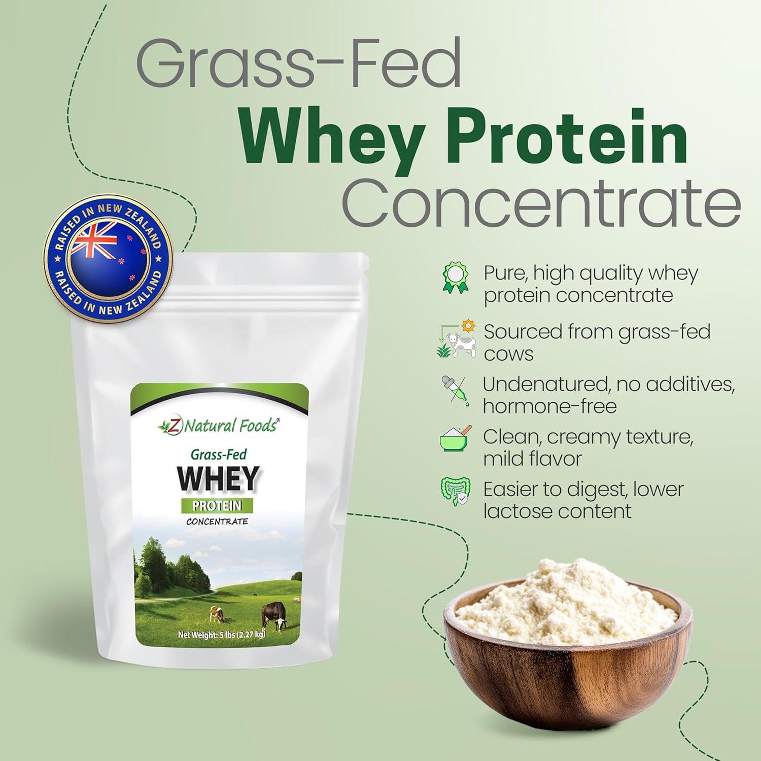 image:imageZ Natural Foods GrassFed Whey Protein Concentrate Clean Whey Protein Powder from New Zealand Cold Processed Pure Whey Protein with Essential Amino Acids for Nutrition amp Fitness Unflavored 5 lbsUnflavored