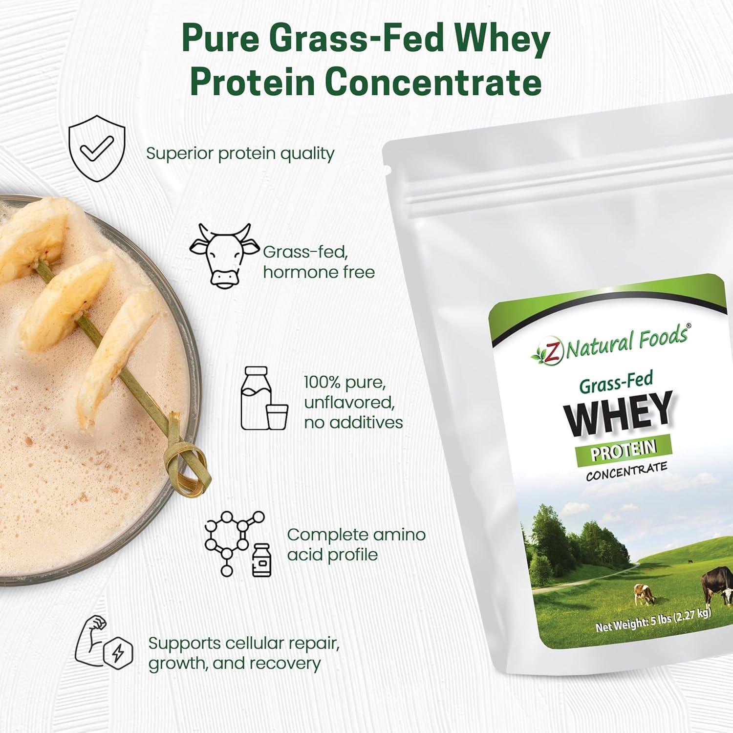 image:imageZ Natural Foods GrassFed Whey Protein Concentrate Clean Whey Protein Powder from New Zealand Cold Processed Pure Whey Protein with Essential Amino Acids for Nutrition amp Fitness Unflavored 5 lbsUnflavored