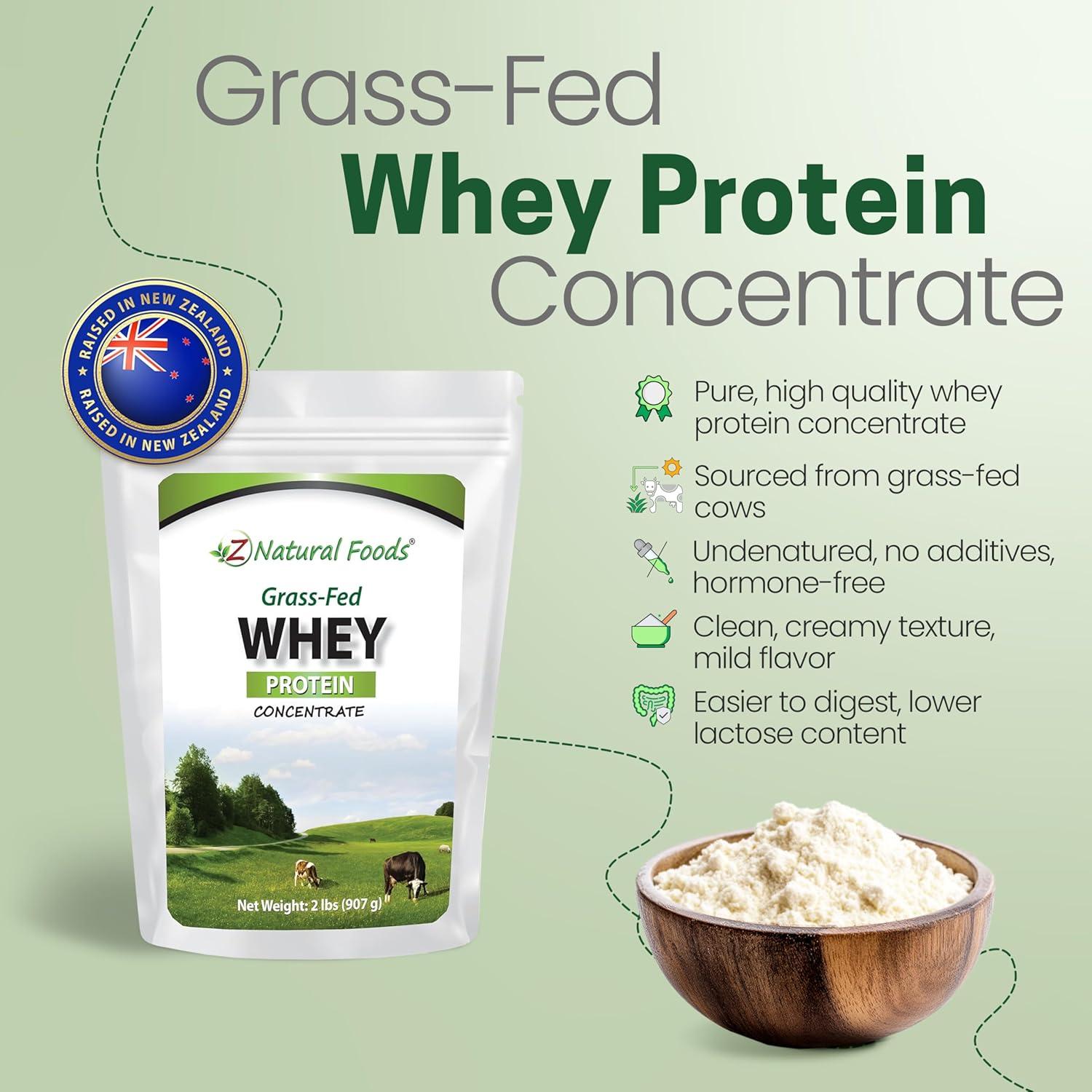 image:imageZ Natural Foods GrassFed Whey Protein Concentrate Clean Whey Protein Powder from New Zealand Cold Processed Pure Whey Protein with Essential Amino Acids for Nutrition amp Fitness Unflavored 5 lbsUnflavored