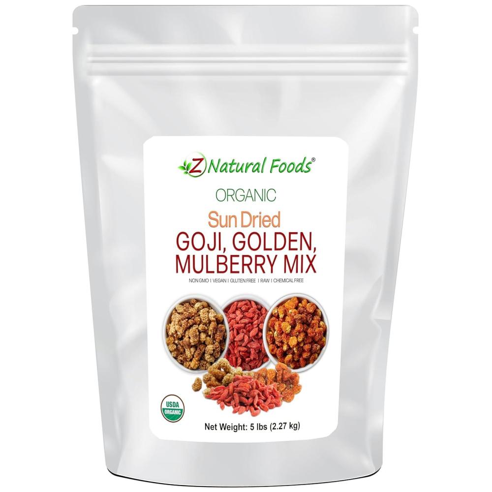 image:imageSun Dried Organic 3 Berry Mix Goji Berries Golden Berry White Mulberry Unsweetened No Sugar Added Three Delicious Exotic Superfoods For Snacks Recipes Raw Gluten Free Bulk 5 lb Size5 lb