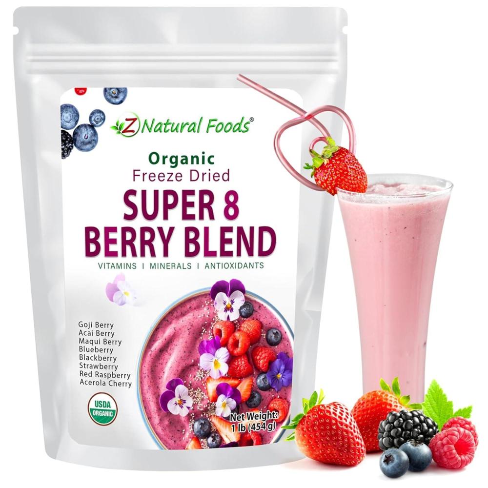 image:imageZ Natural Foods Super 8 Berry Blend Organic Freeze Dried Berry Powder Fruit Superfood Powder Delicious Powdered Fruit Berry Antioxidant Powder for Smoothies Yogurts Healthy Drink Mix 1 lb1 Pound Pack of 1