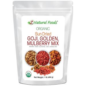 Sun Dried Organic 3 Berry Mix – Goji Berries, Golden Berry White Mulberry – Unsweetened No Sugar Added – Three Delicious Exotic Superfoods For Snacks Recipes – Raw Gluten Free – Bulk 5 lb Size(1 lb)