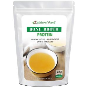 Z Natural Foods Bone Broth Powder (Bovine), Full of Protein, Collagen, and Amino Acids, Superfood Beef Supplement for Drinks, Smoothies, Shakes & Recipes, All Natural, Non GMO & Gluten Free, 1 lb(Unflavored)