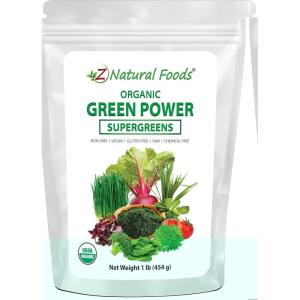 Z Natural Foods Delicious Greens Powder, Tangy and Nutrient-Dense Greens Blend, 100% Natural, Vegan, Gluten Free, Non-GMO, Kosher, 1 Lb(Supergreens)