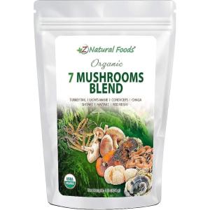 Z Natural Foods Organic 7 Sacred Mushrooms Blend – Lion’s Mane, Cordyceps, Chaga, Red Reishi, Shiitake, Maitake – Organic Mushroom Powder for Coffee, Smoothies, 1 lb(16 Ounce (Pack of 1))